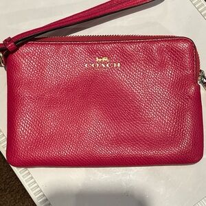 Coach Hot Pink Pebbled Leather Wristlet with Gold Logo